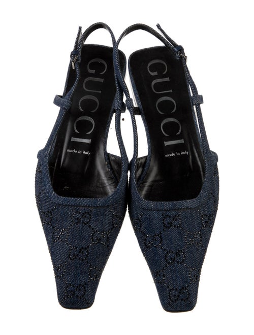 Gucci GG Crystal Denim Slingback Flats