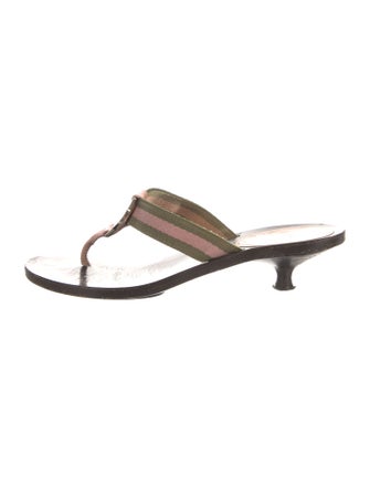 Gucci Web Accent Leather Flip Flops