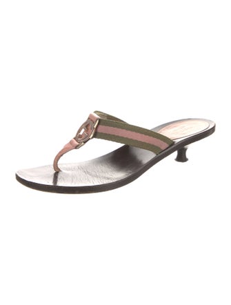 Gucci Web Accent Leather Flip Flops