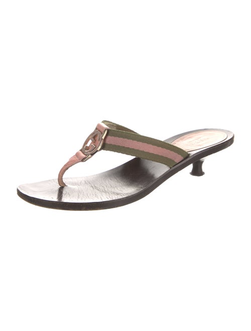 Gucci Web Accent Leather Flip Flops