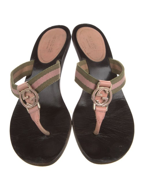 Gucci Web Accent Leather Flip Flops