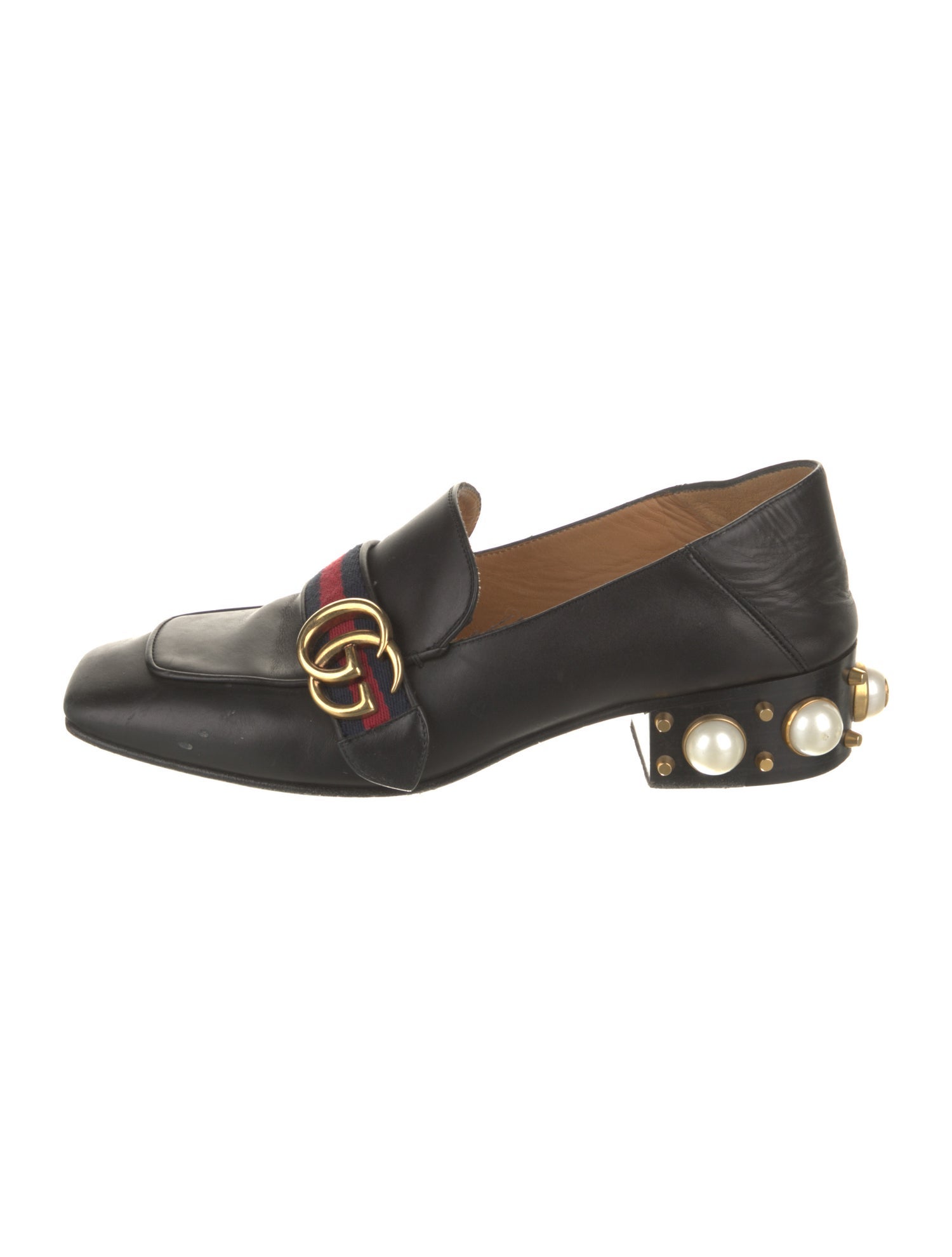 Gucci Faux Pearl Accents Leather Pumps