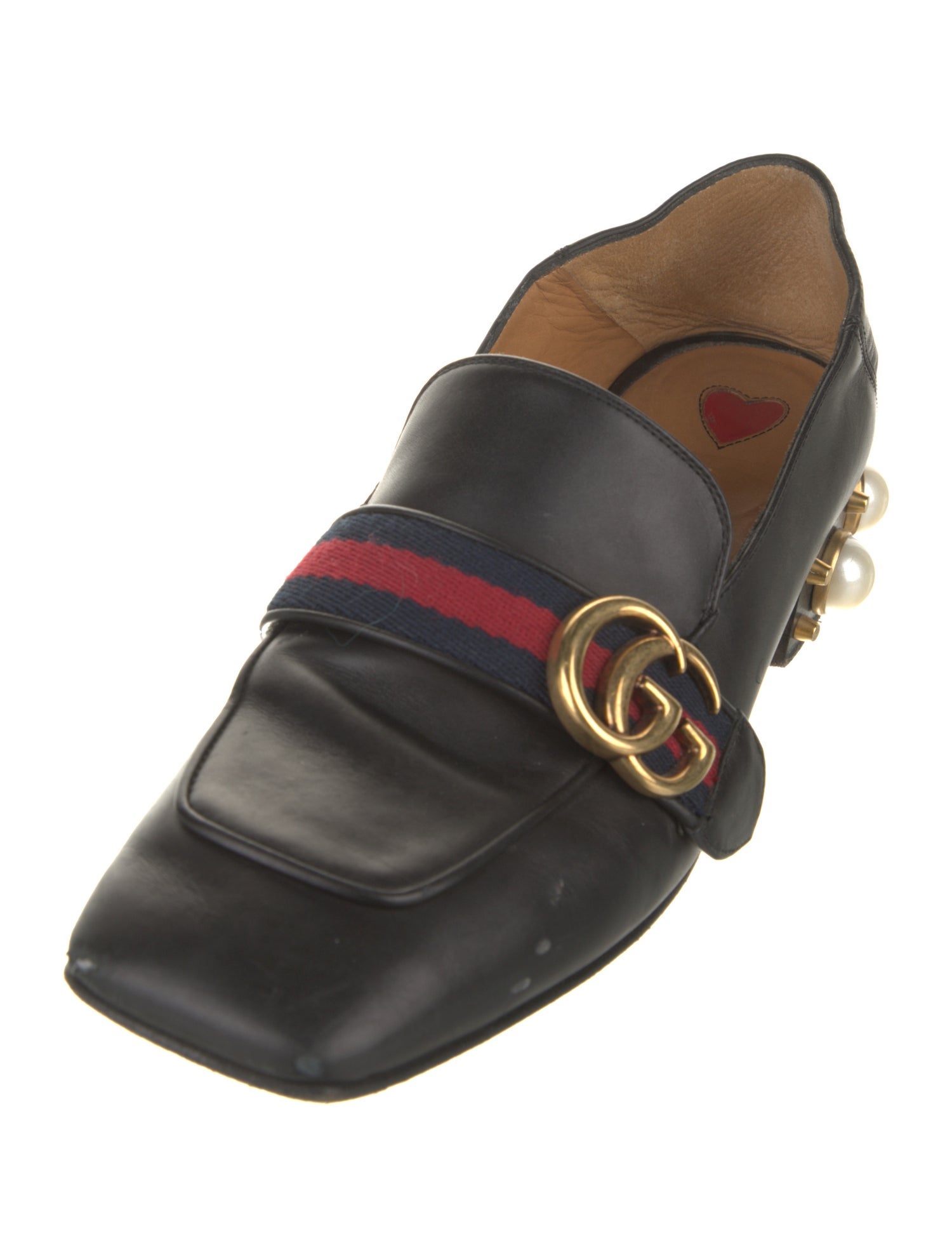 Gucci Faux Pearl Accents Leather Pumps