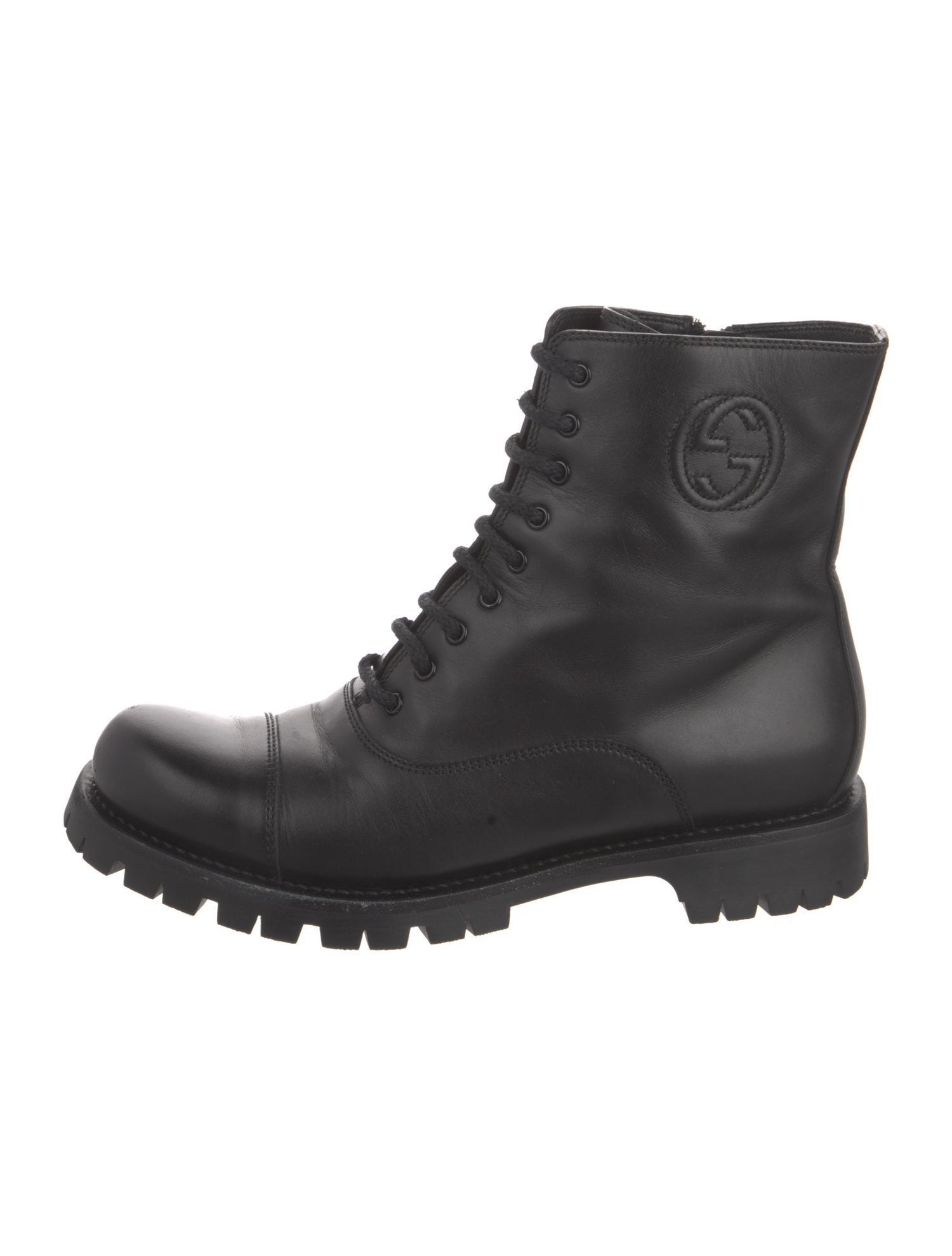 Gucci Interlocking G Logo Leather Combat Boots