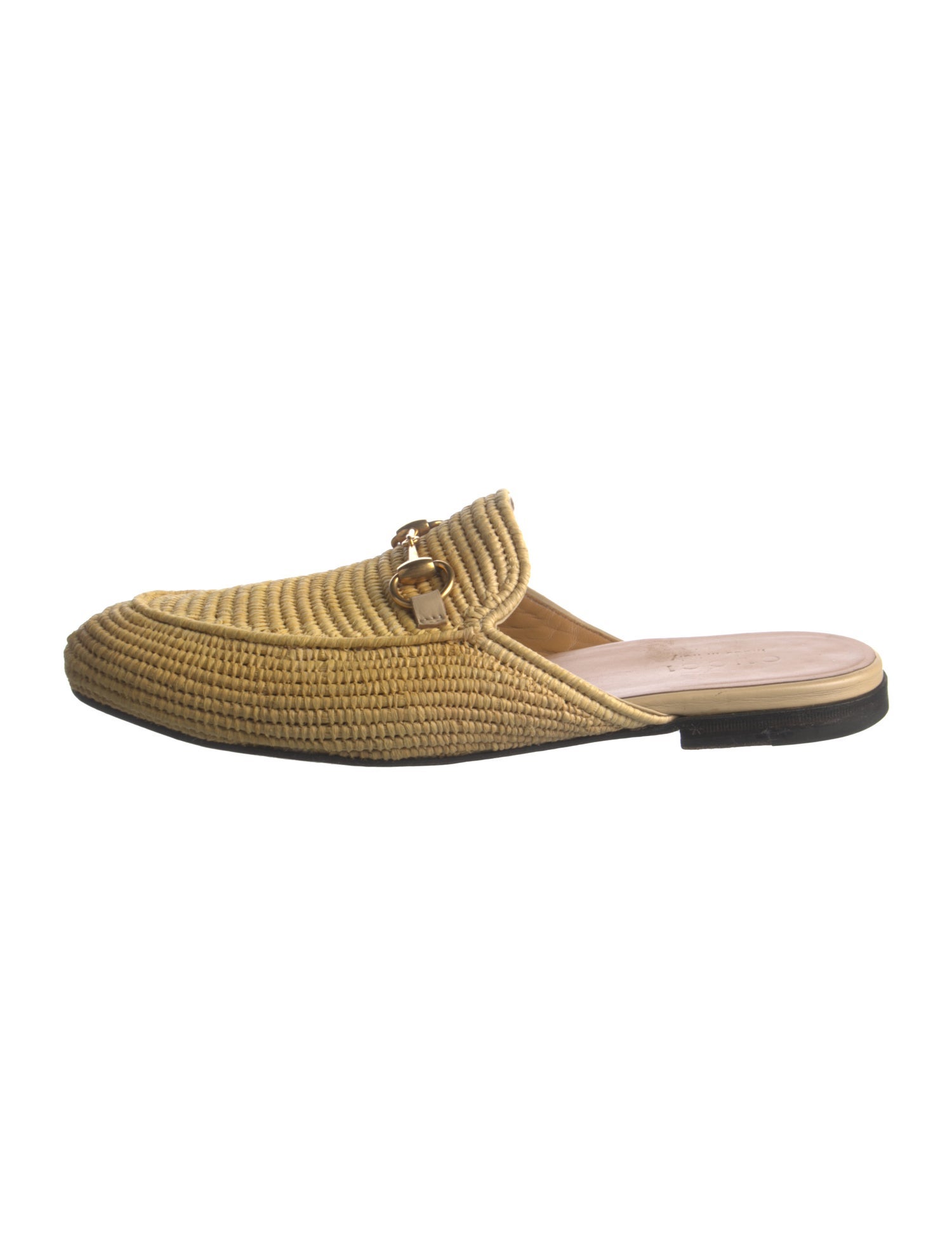 Gucci Horsebit Accent Raffia Slippers
