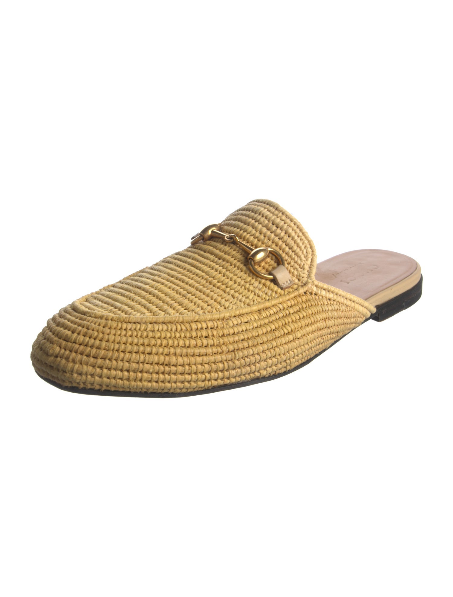Gucci Horsebit Accent Raffia Slippers