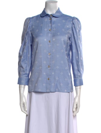 Gucci Printed Three-Quarter Sleeve Button-Up Top