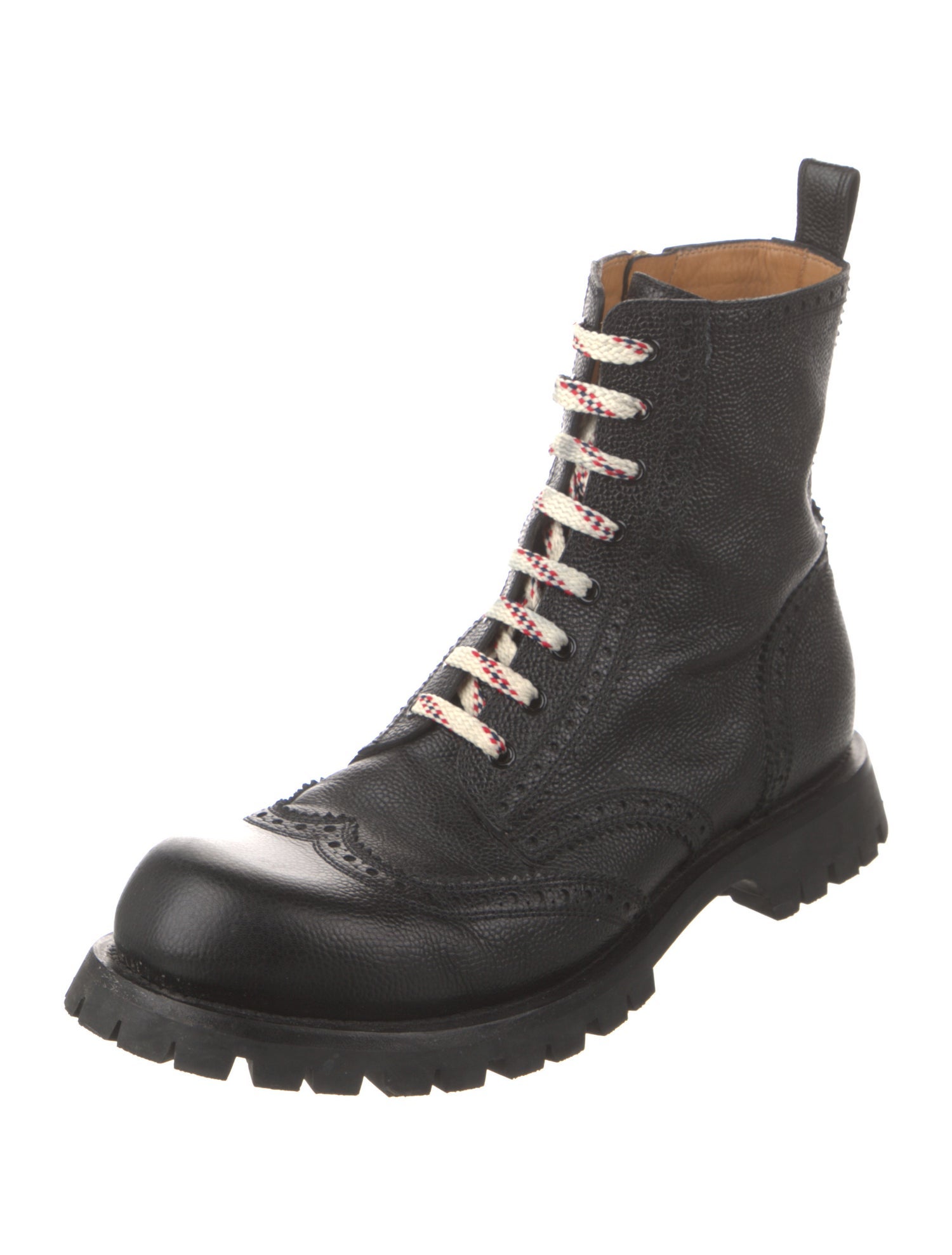 Gucci Sylvie Web Accent Leather Combat Boots