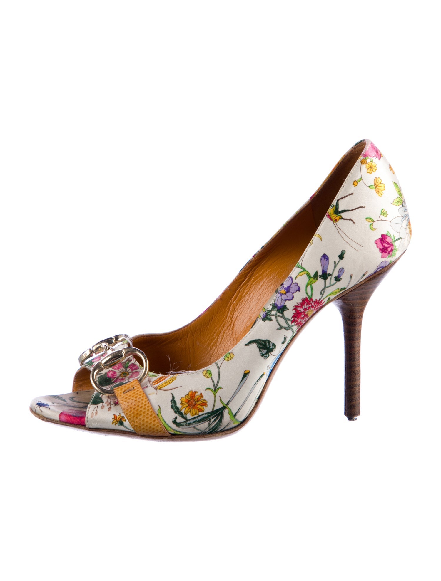 Gucci Flora Print Satin Pumps