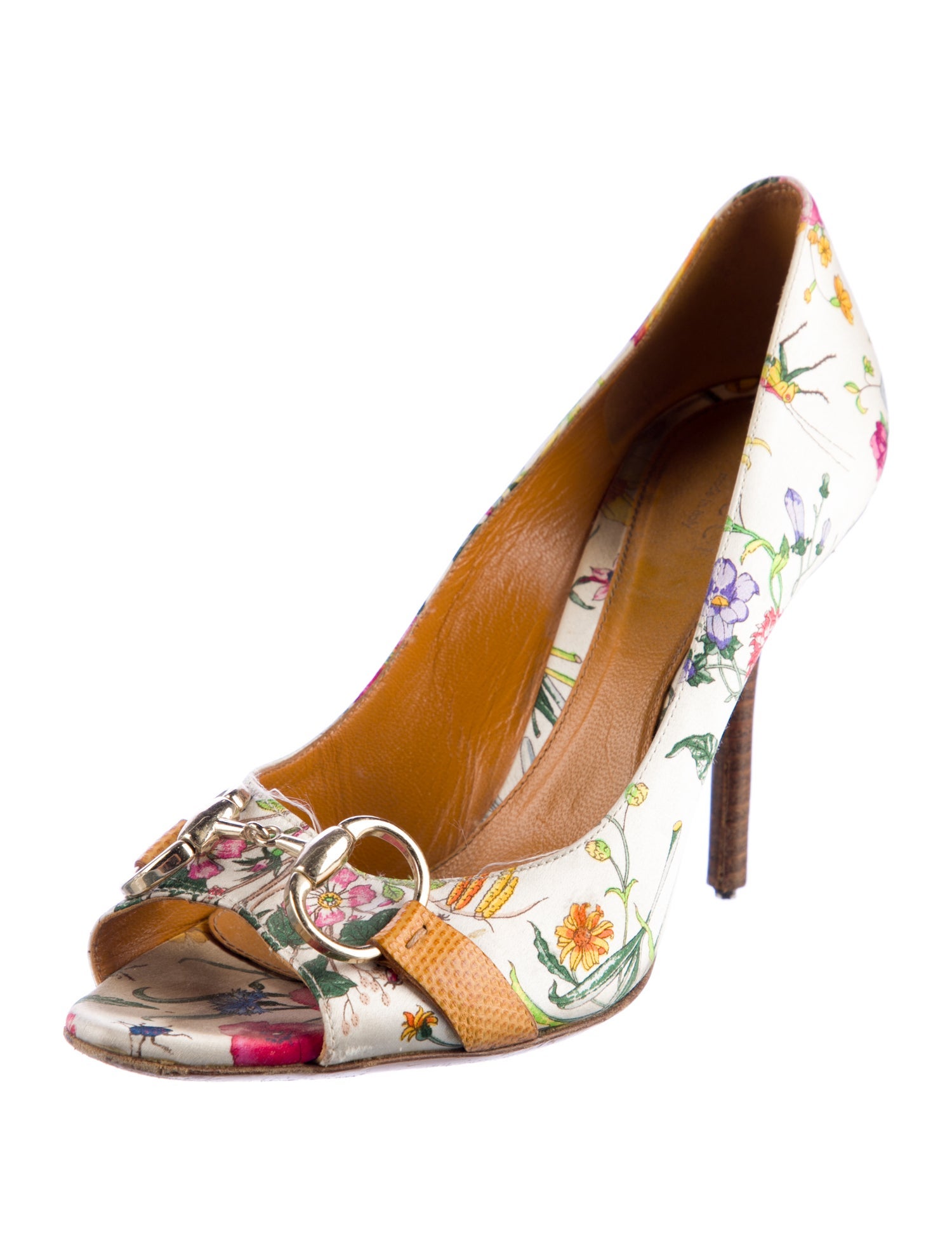 Gucci Flora Print Satin Pumps