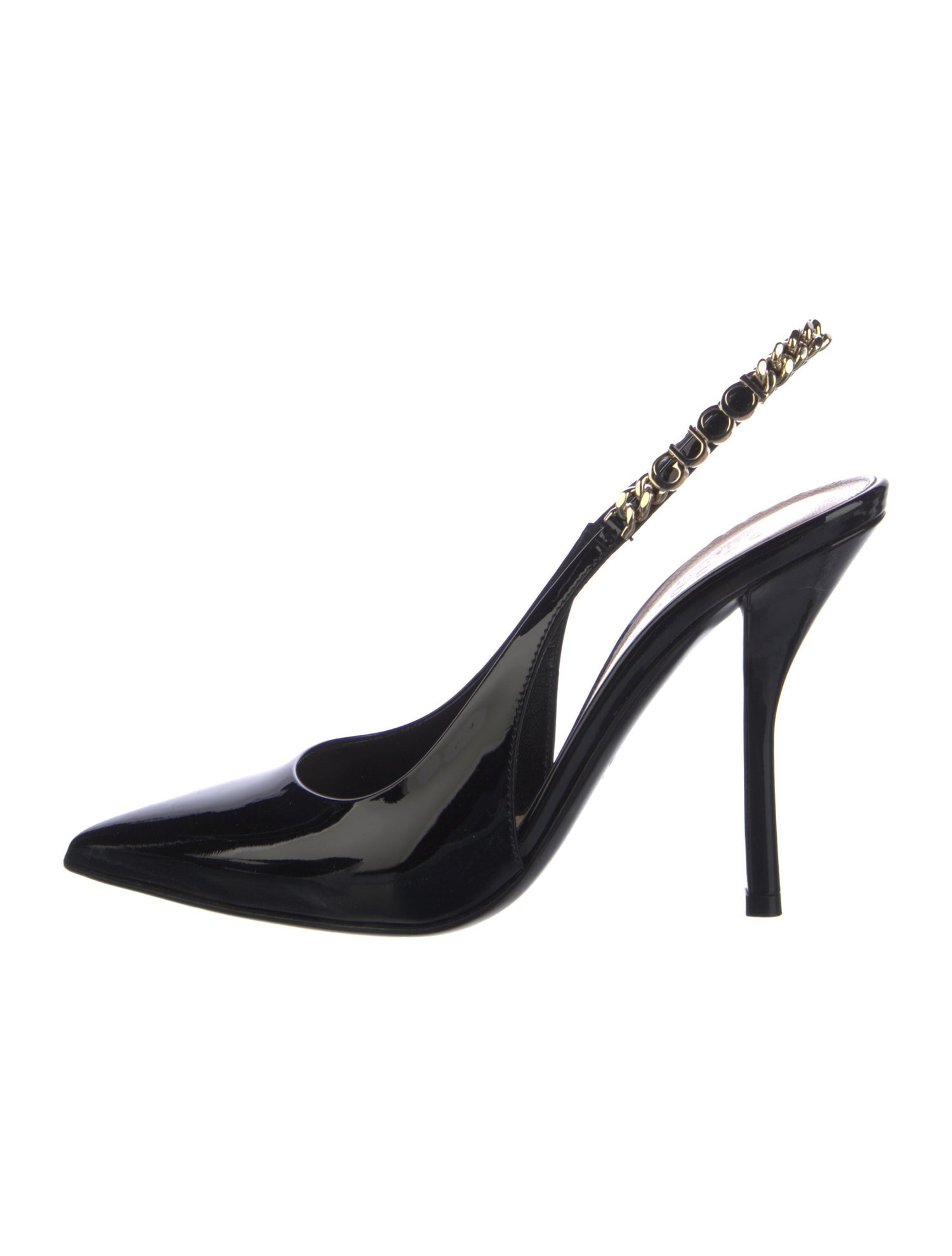 Gucci Patent Leather Chain-Link Accents Slingback Pumps