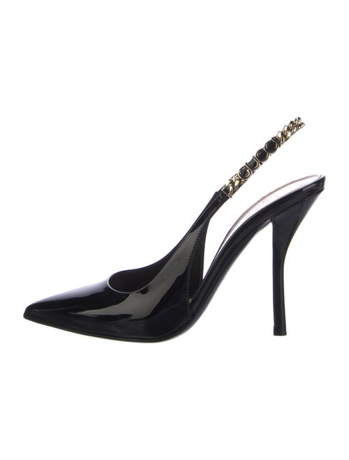 Gucci Patent Leather Chain-Link Accents Slingback Pumps