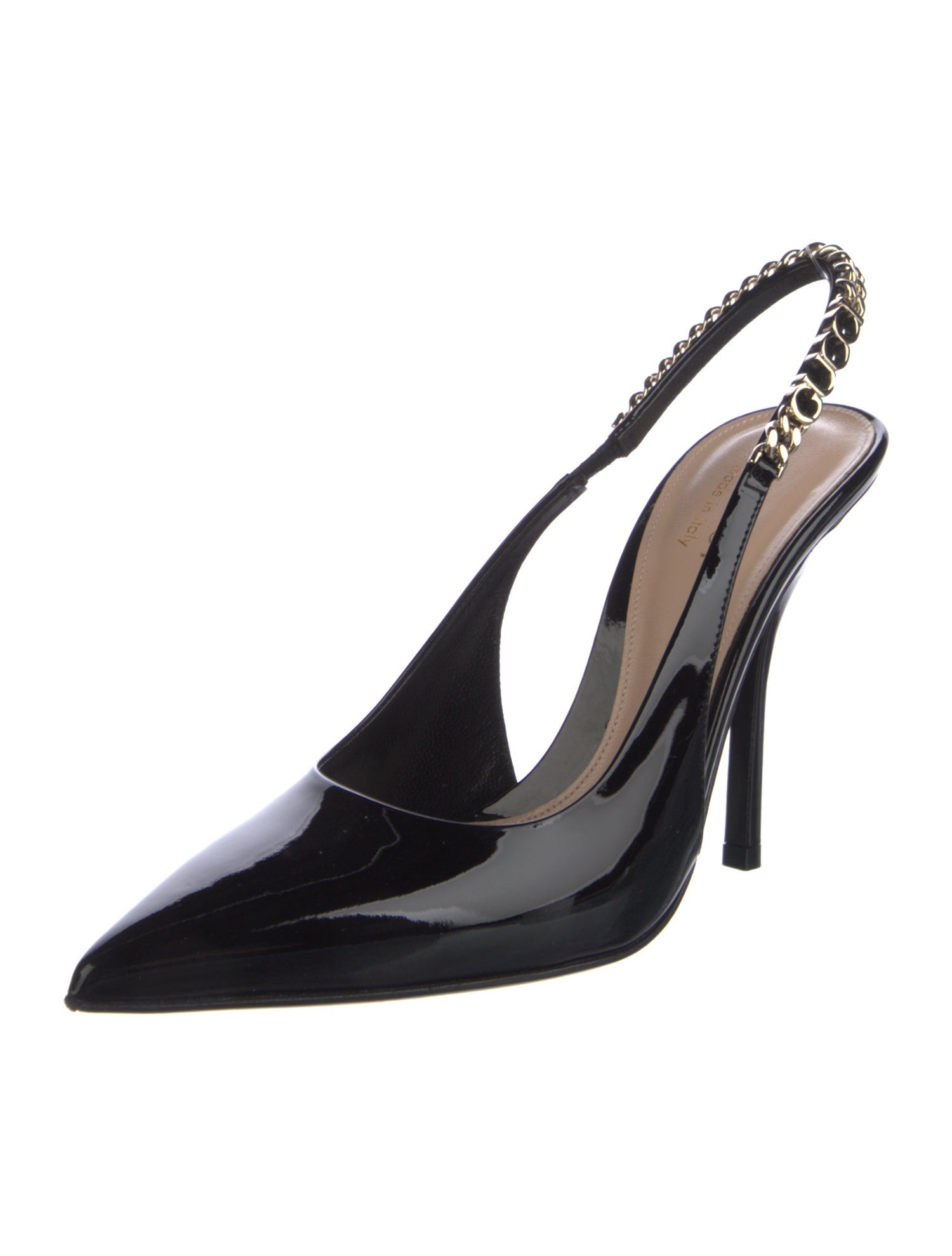Gucci Patent Leather Chain-Link Accents Slingback Pumps