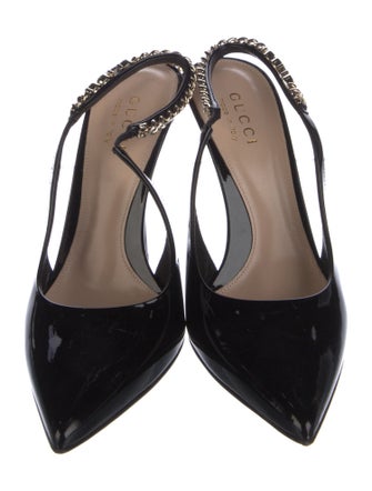 Gucci Patent Leather Chain-Link Accents Slingback Pumps