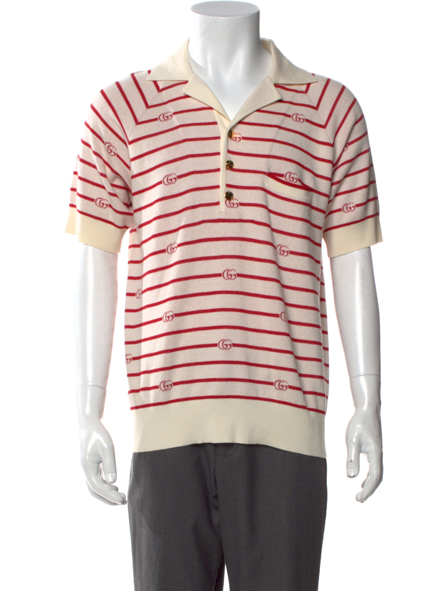 Gucci GG Logo V-Neck Polo Shirt