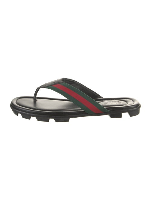 Gucci Web Accent Leather Flip Flops