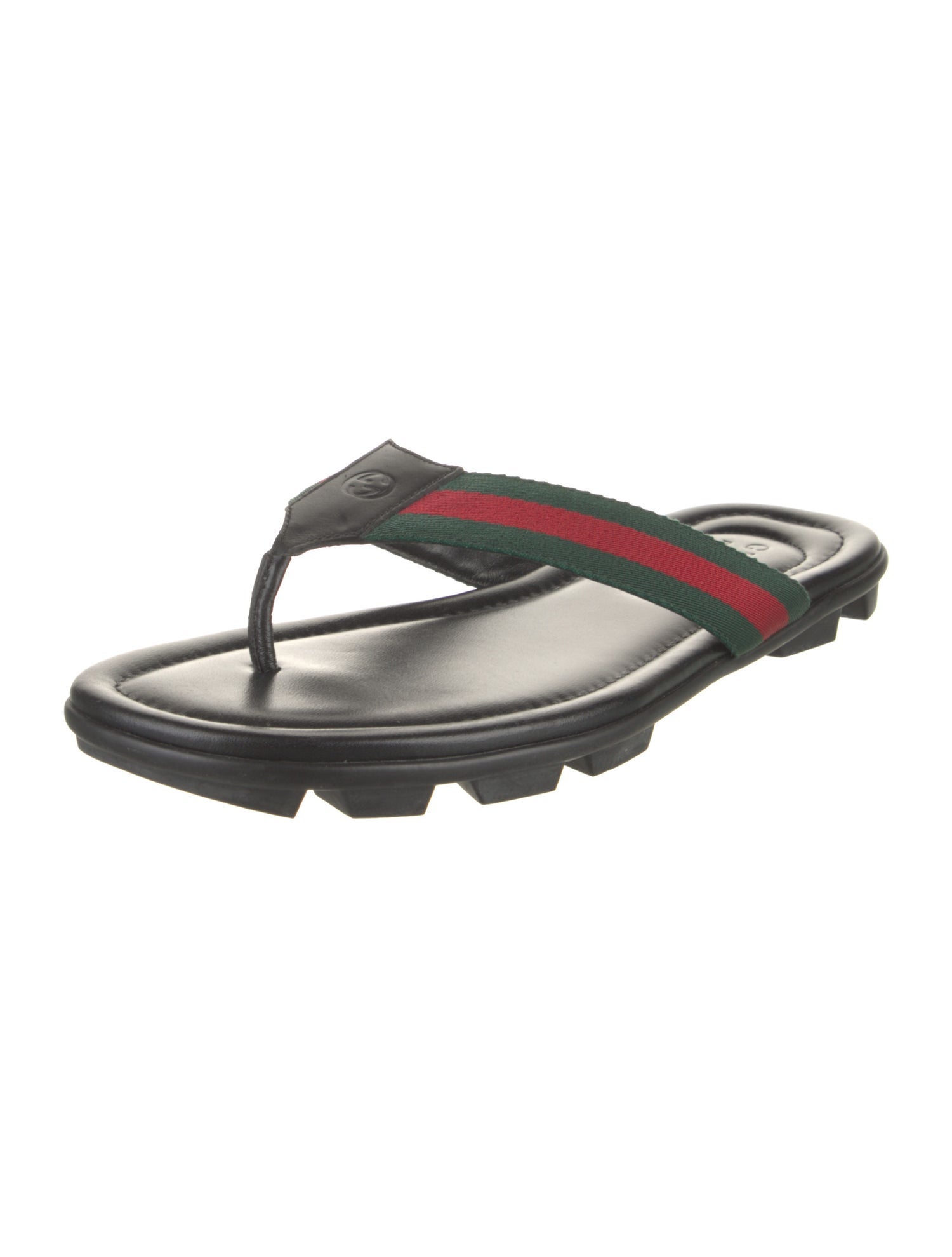 Gucci Web Accent Leather Flip Flops