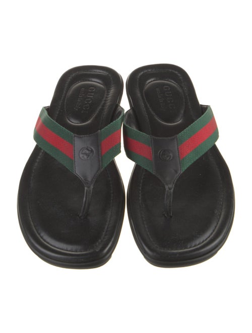 Gucci Web Accent Leather Flip Flops