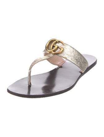 Gucci Double G Logo Leather Slides