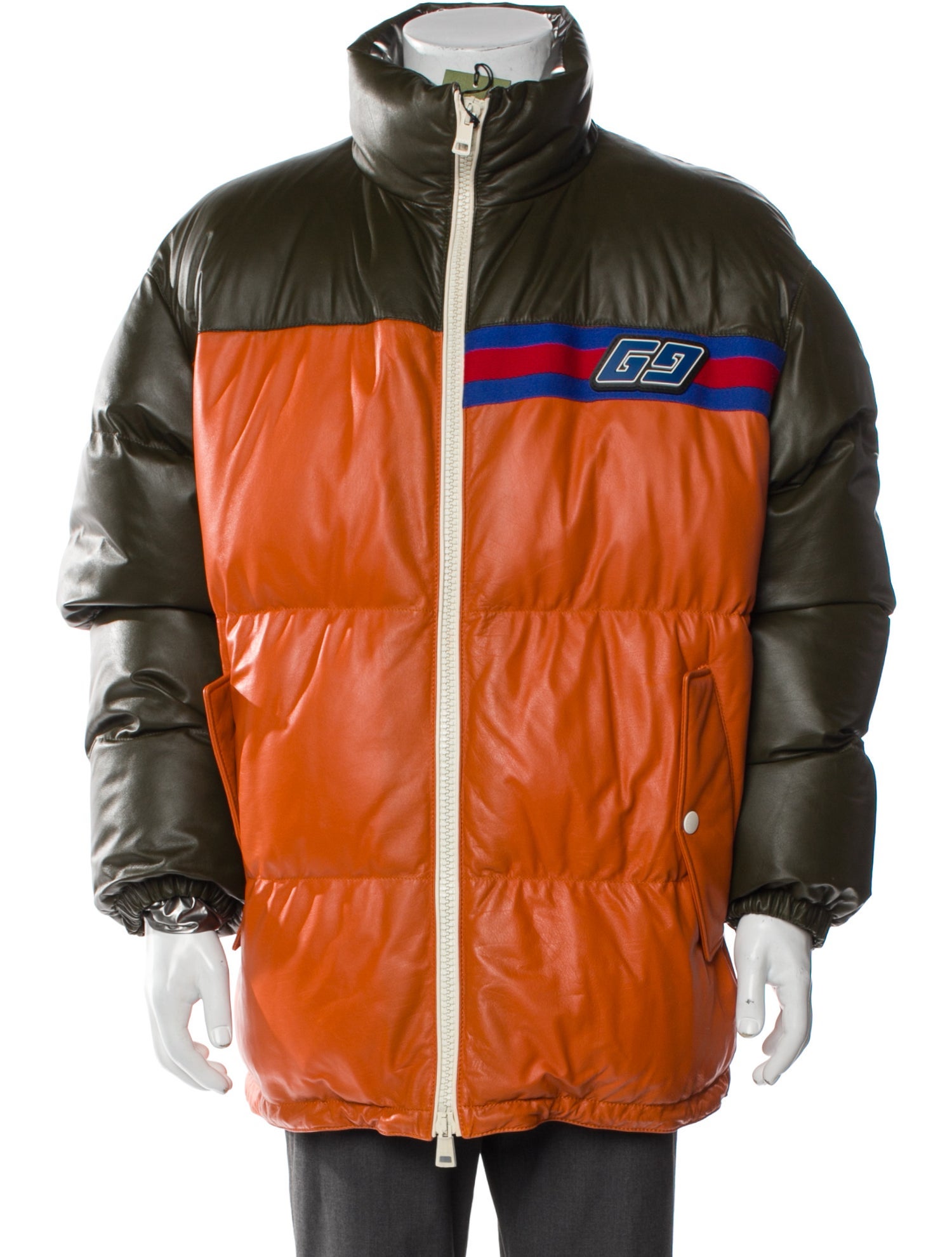 Gucci Sylvie Web Accent Leather Puffer Coat