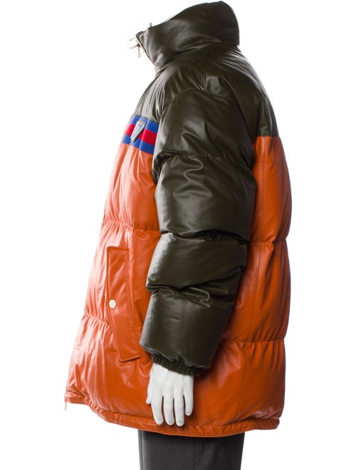 Gucci Sylvie Web Accent Leather Puffer Coat