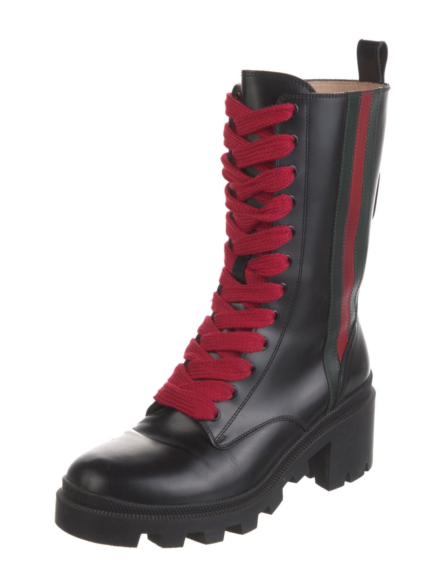Gucci Web Accent Leather Combat Boots