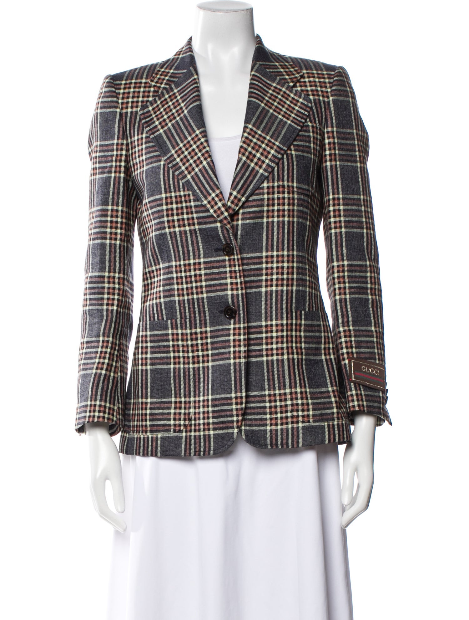 Gucci Linen Plaid Print Blazer