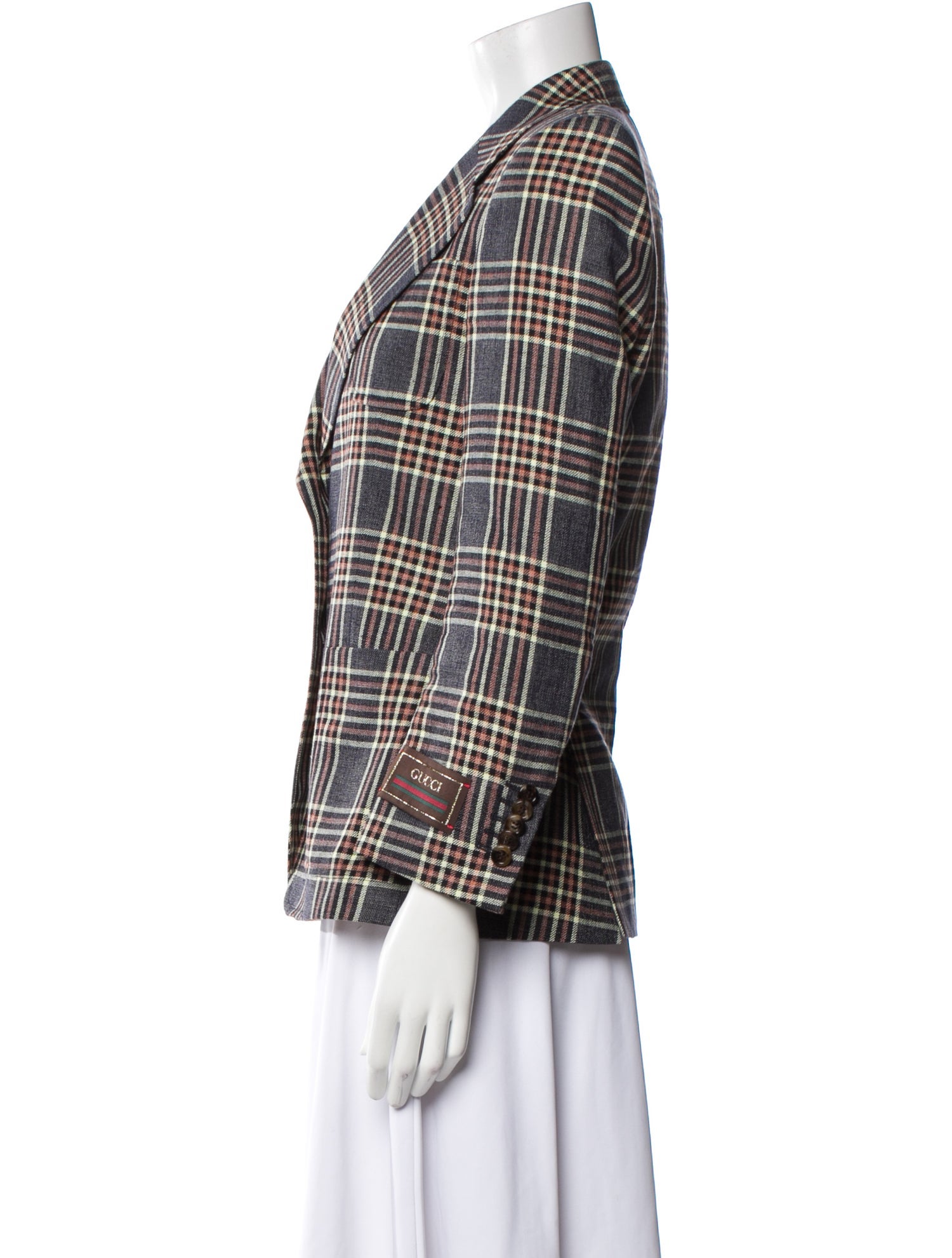 Gucci Linen Plaid Print Blazer