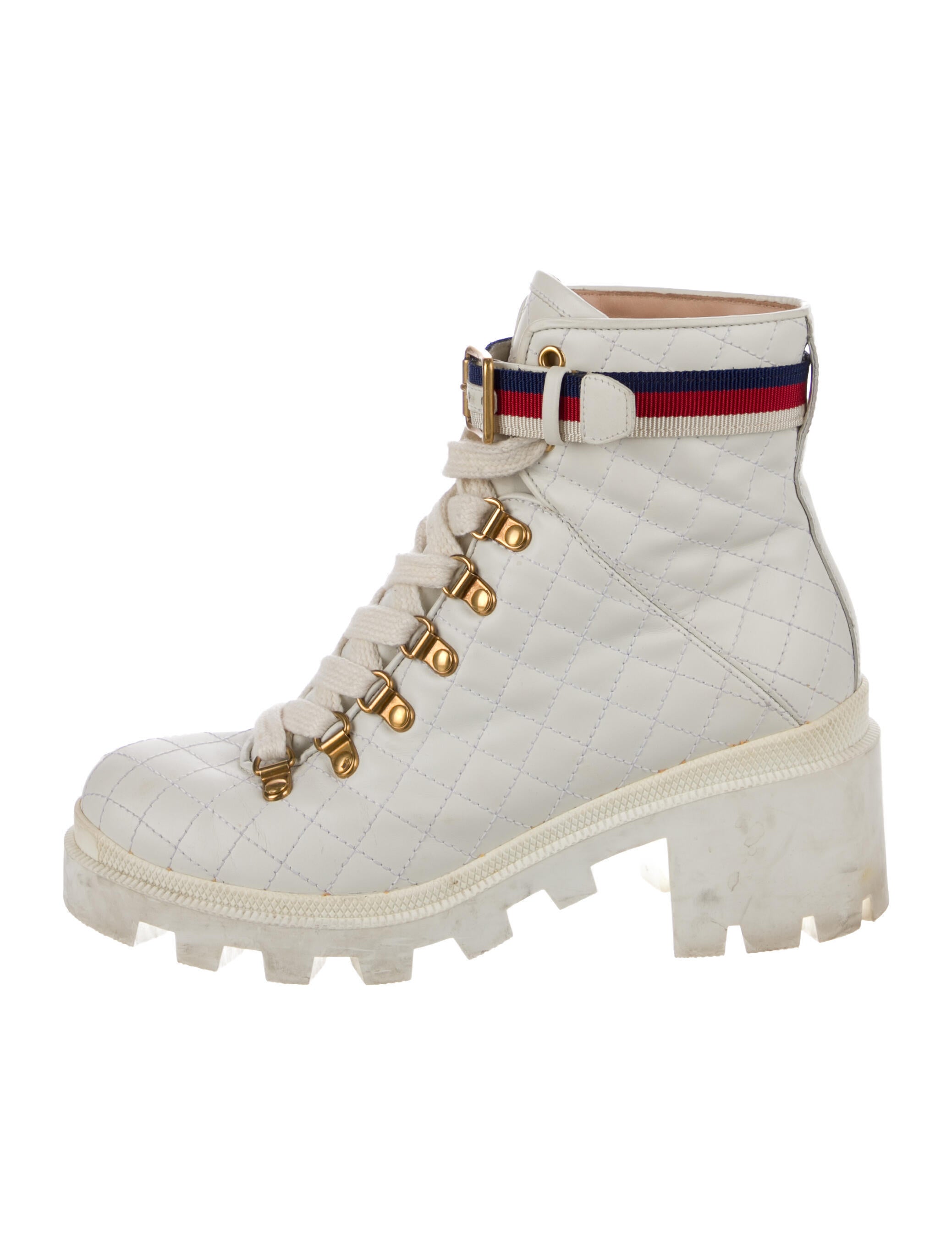 Gucci Sylvie Web Accent Leather Combat Boots