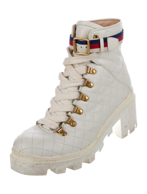 Gucci Sylvie Web Accent Leather Combat Boots