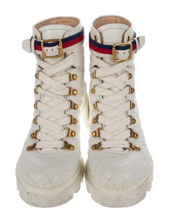 Gucci Sylvie Web Accent Leather Combat Boots