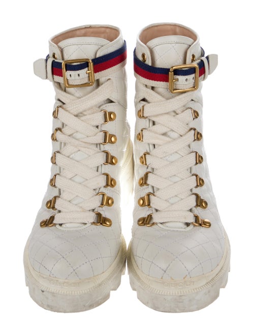 Gucci Sylvie Web Accent Leather Combat Boots
