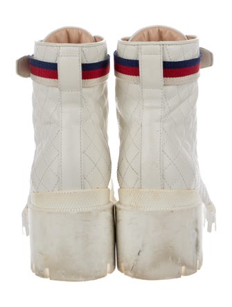 Gucci Sylvie Web Accent Leather Combat Boots