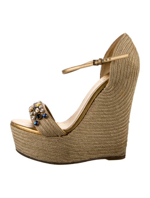 Gucci Raffia Crystal Embellishments Espadrilles