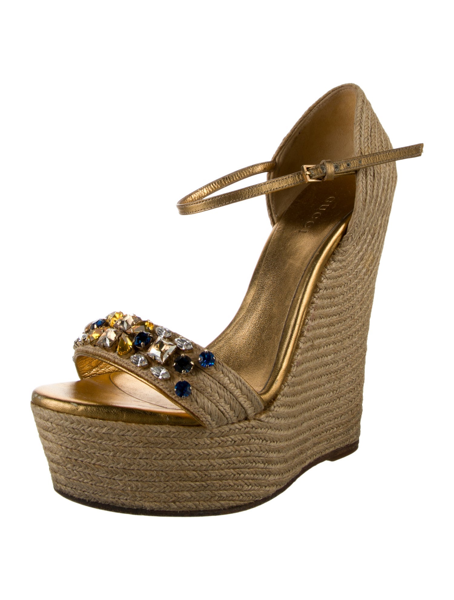 Gucci Raffia Crystal Embellishments Espadrilles