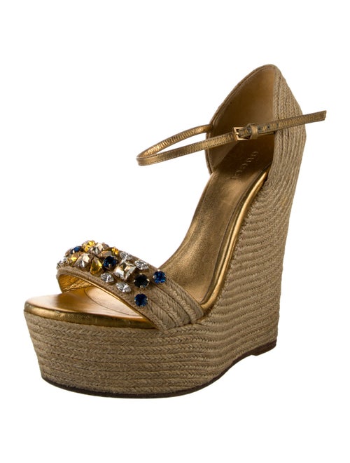 Gucci Raffia Crystal Embellishments Espadrilles