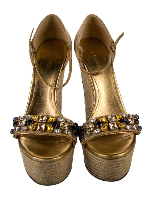 Gucci Raffia Crystal Embellishments Espadrilles