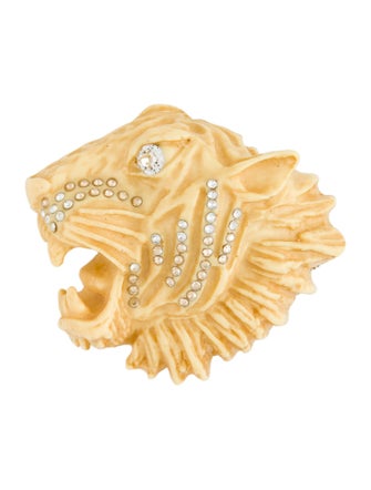 Gucci Resin & Crystal Tiger Head Brooch