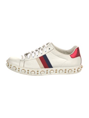 Gucci Sneakers Faux Pearl Accents Leather IT 39.5 | 9.5