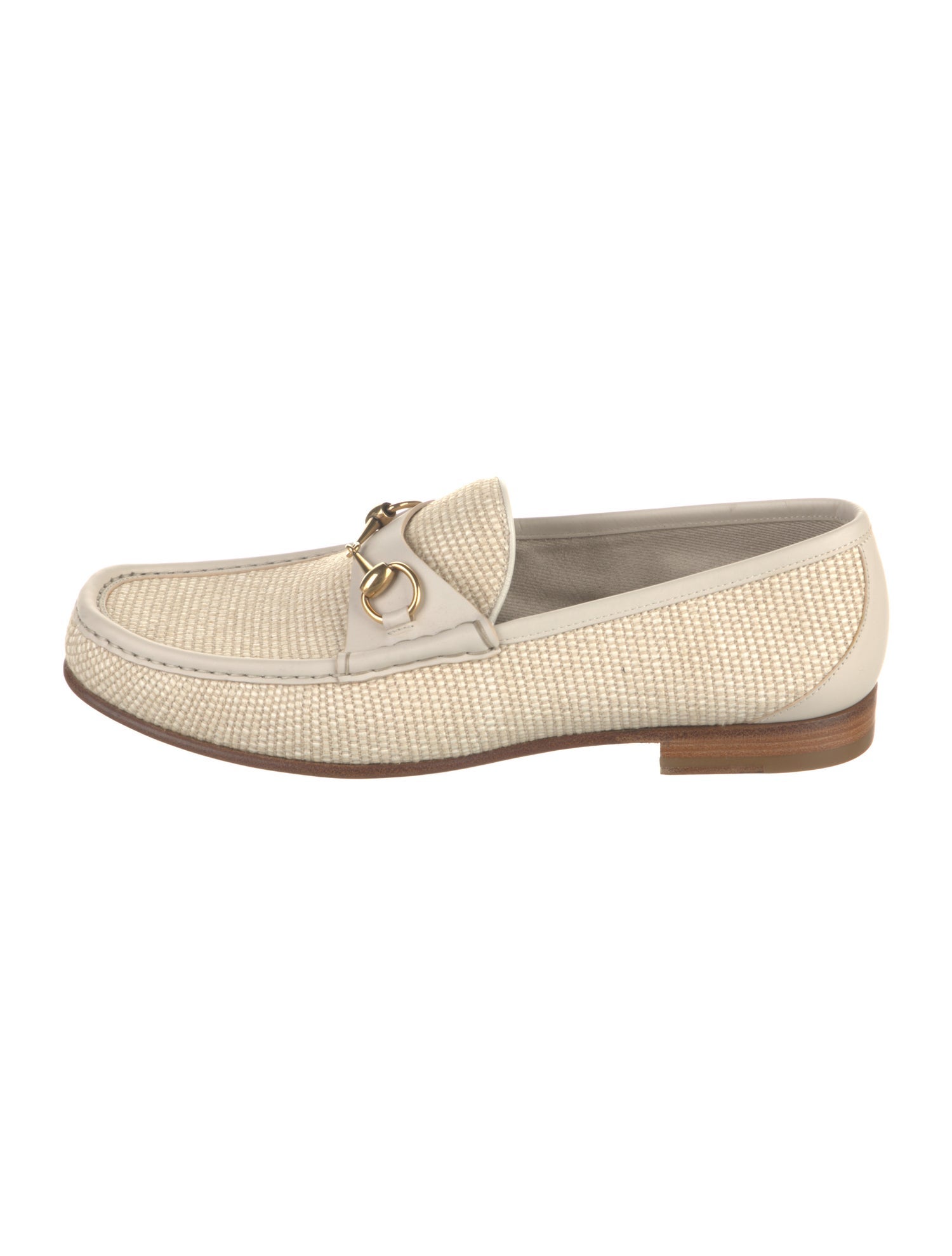 Gucci Horsebit Accent Raffia Loafers