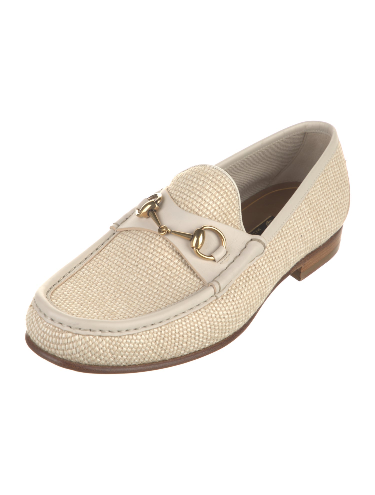 Gucci Horsebit Accent Raffia Loafers