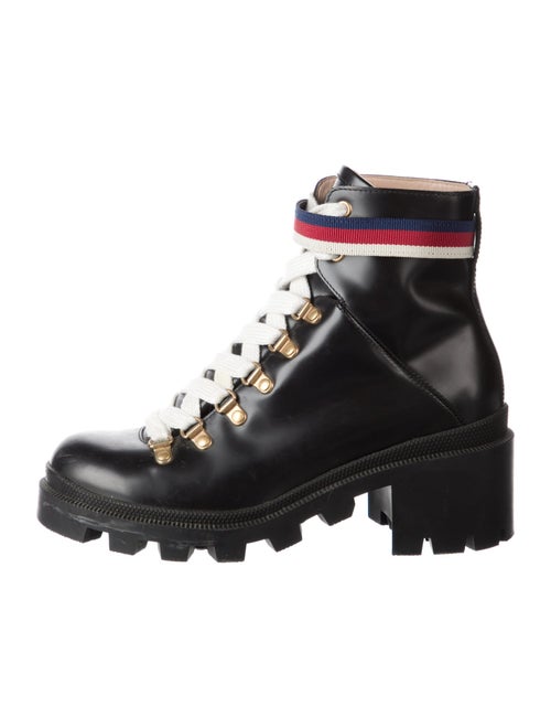Gucci Sylvie Web Accent Leather Combat Boots