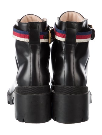 Gucci Sylvie Web Accent Leather Combat Boots