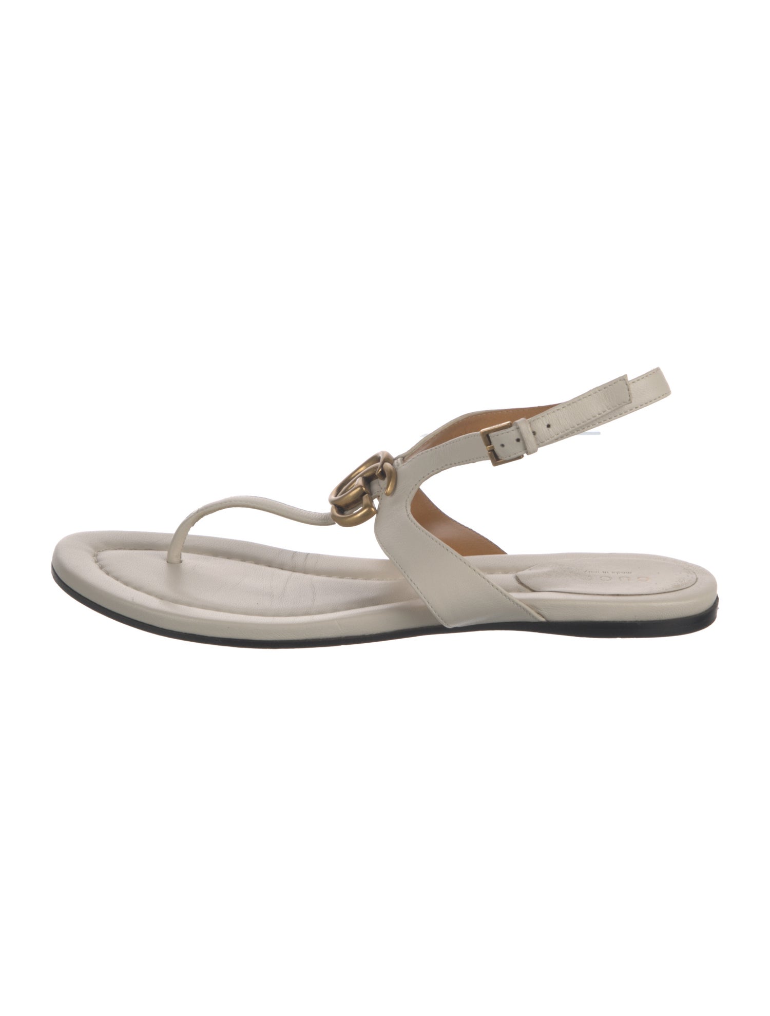 Gucci Double G Logo Leather T-Strap Sandals