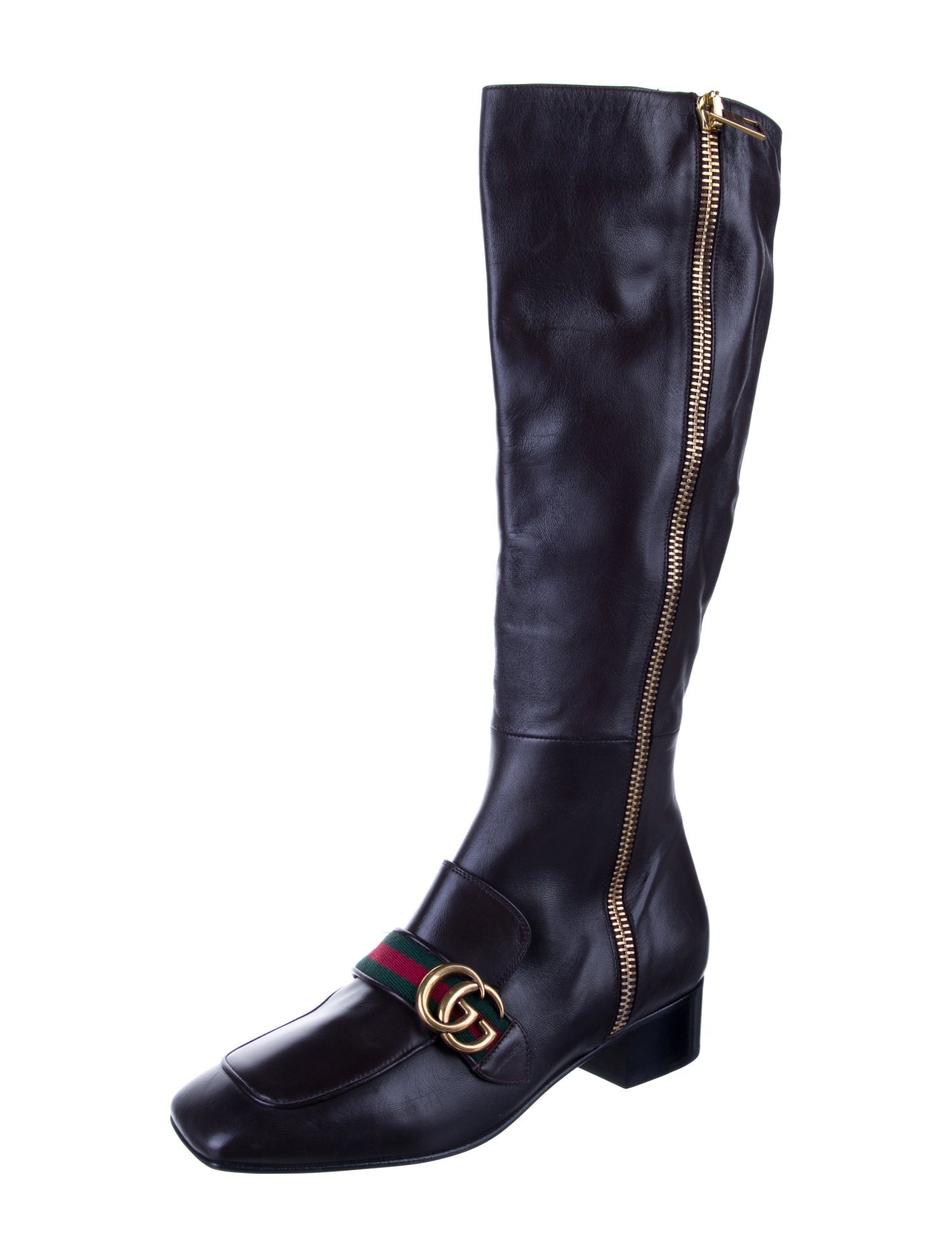Gucci Web Accent Leather Riding Boots