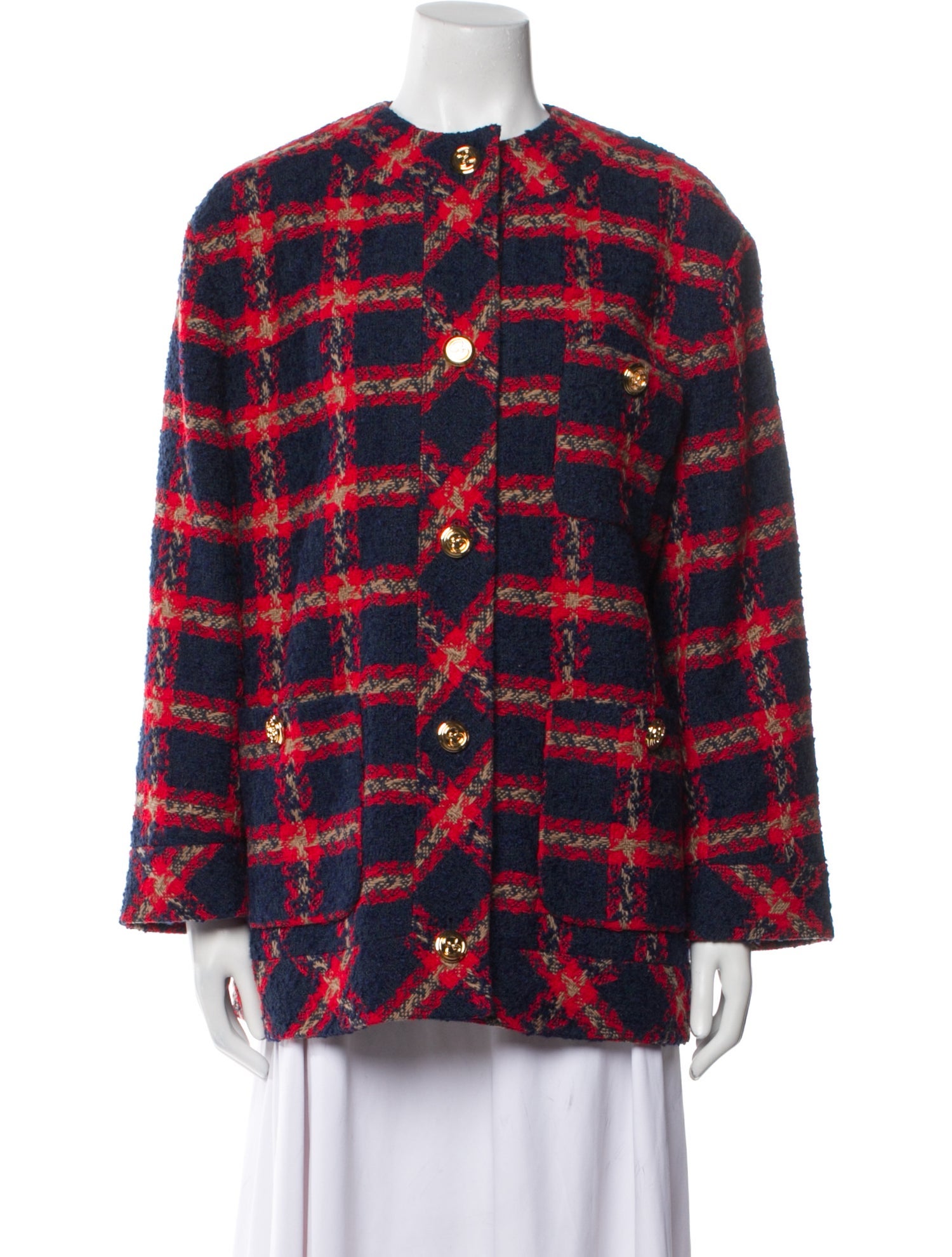 Gucci Tweed Plaid Print Evening Jacket