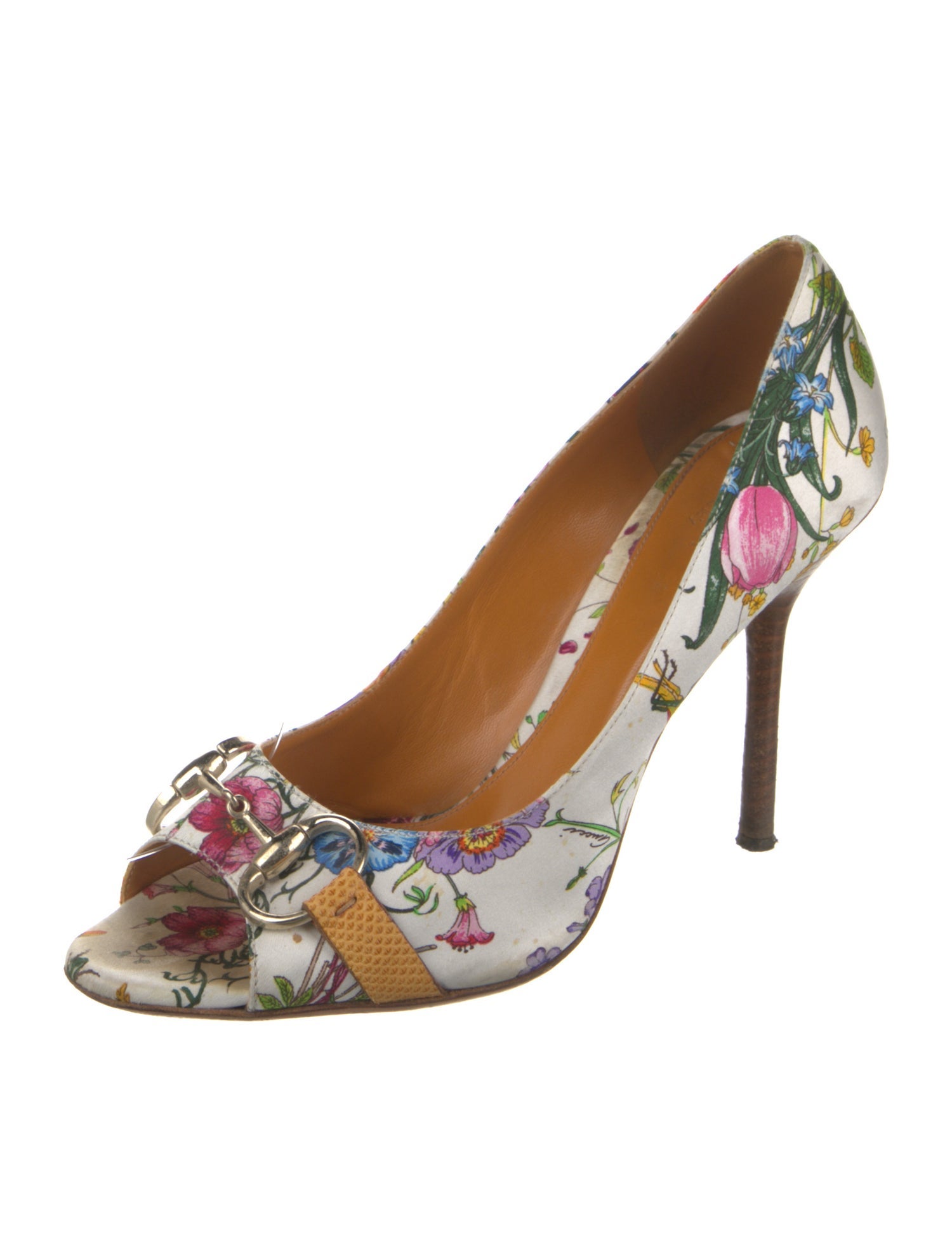 Gucci Flora Print Satin Pumps