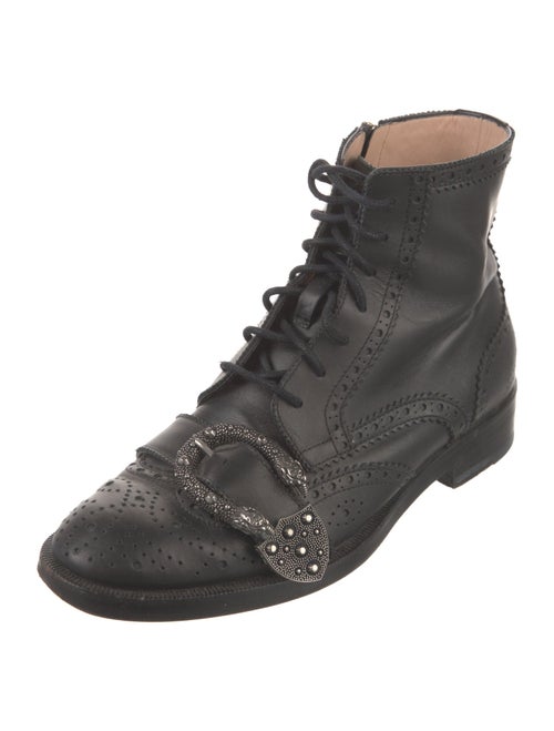 Gucci Bee Accent Leather Combat Boots