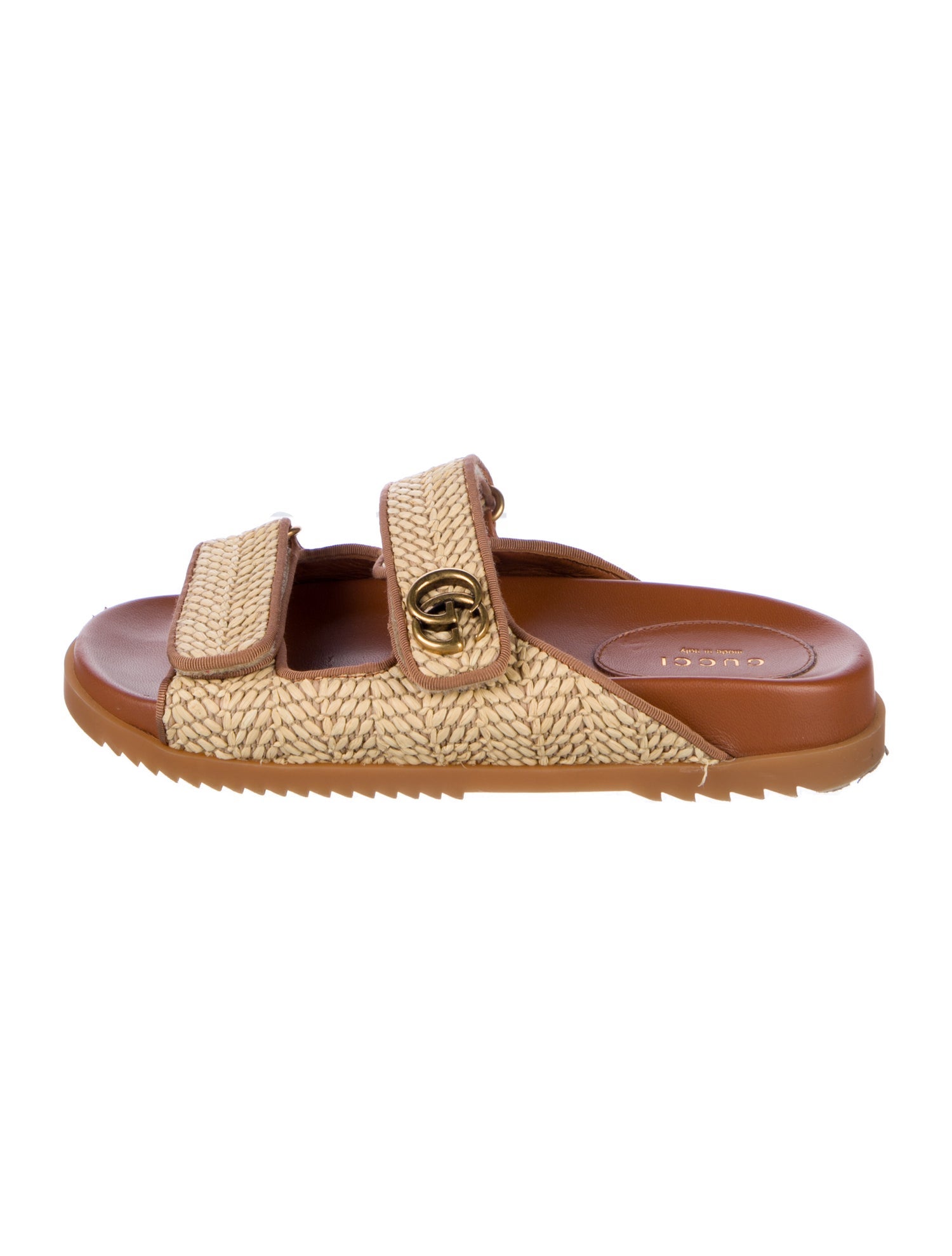 Gucci Double G Logo Raffia Slides