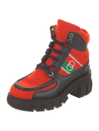 Gucci Web Accent Leather Combat Boots